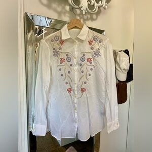 ETRO embroidered floral cotton button-down blouse